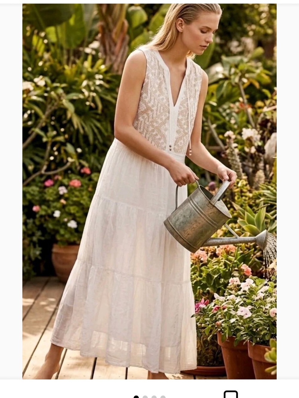 Sundance White Embroidered Ramie Cotton Tiered Maxi Dress size XL Bohemian